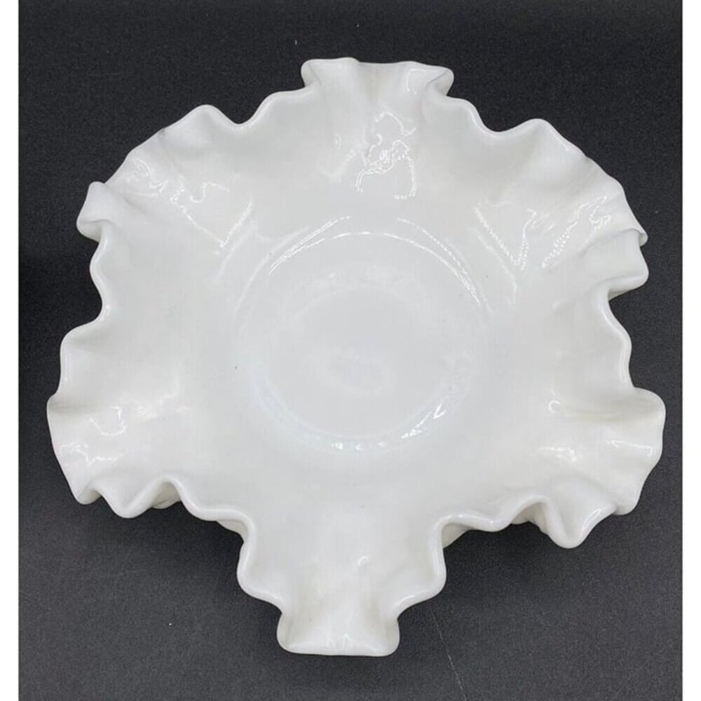 Fenton Milk Glass Hobnail Candy Bon Bon Dish Ruffled Bowl Vase Set Of 2 - Picture 9 of 12